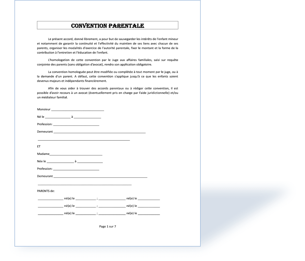 Modèle de convention pour un divorce par consentement mutuel — free download